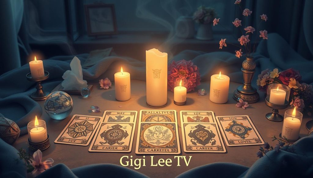 A serene candlelit setup for an extended tarot reading
