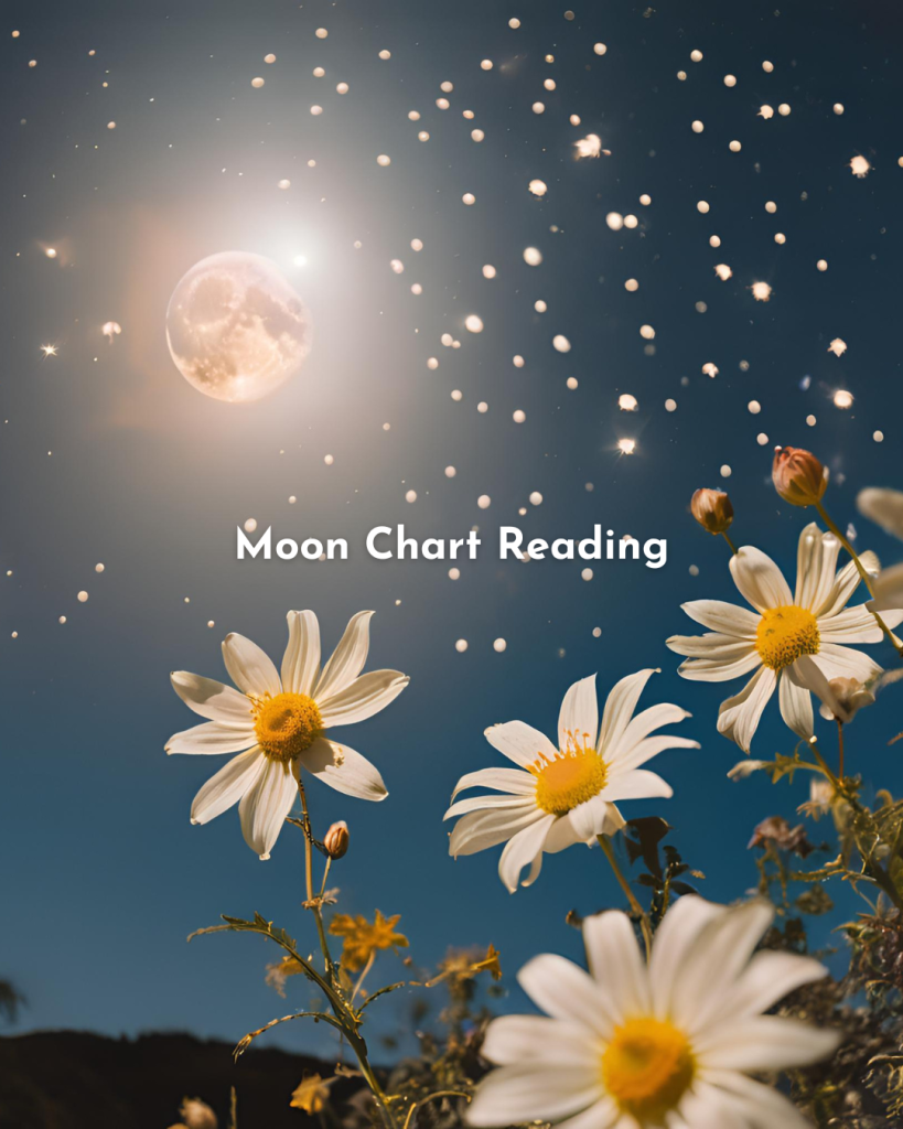 A personalized Moon Chart Reading featuring an astrological birth chart, cosmic symbols, and guiding stars