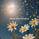Moon Chart Reading graphic by Gigi Lee showcasing a mystical night sky, glowing moon, stars, and blooming daisies.
