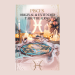 Pisces Original & Extended Tarot Reading – Mystical astrology-themed digital illustration featuring a tarot spread, candles, and glowing Pisces zodiac symbol, designed for an exclusive birthday reading offer