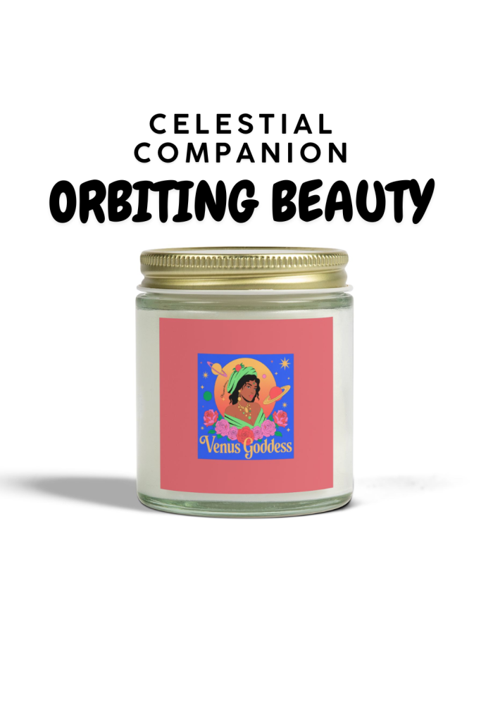 Orbiting Beauty candle in a cosmic-themed jar, designed as a ritual companion for The Total Lunar Eclipse in Virgo.


