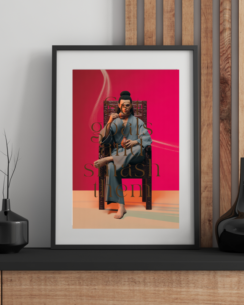 Masculine-inspired Hierophant digital wall art in red tones, featuring a man seated on a throne with the caption “Grounded Presence, Infinite Potential.”