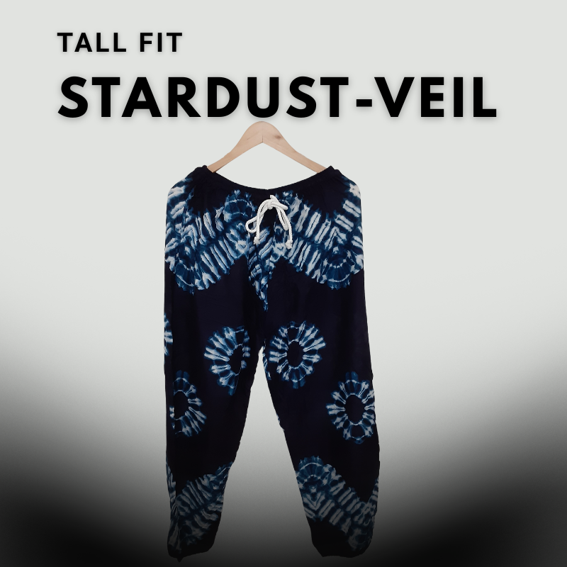 Tall fit harem pants with blue celestial print – Stardust Veil style