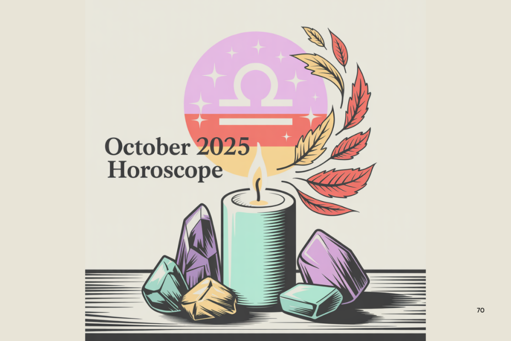 Venus in Libra - A Season of Love and Harmony 1 October 2025 horoscope featuring Libra zodiac symbol, candlelight, and crystals inspired by Venus in Libra energy, representing cosmic balance, harmony, and love.