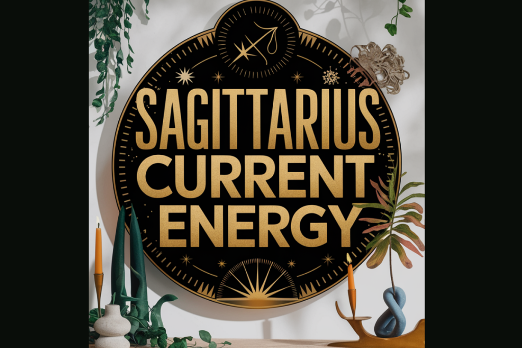 Sagittarius Current Energy featuring bold typography, capturing the adventurous spirit of the zodiac adventurer in Sagittarius season.
