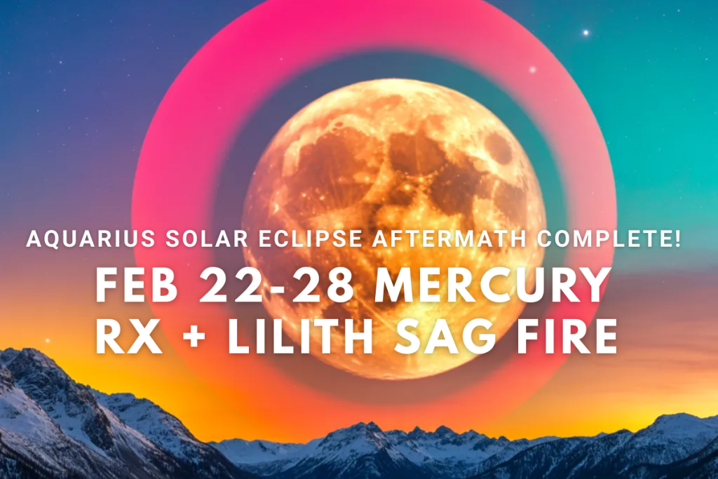 Dynamic collage of GigiLee TV celestial merch gallery for Aquarius solar eclipse aftermath: Venus Rx survivor T-shirts in vibrant colors, zodiac graphic tees, Black Moon Lilith Sagittarius prints, starry harem pants, eclipse candles, and Virgo Blood Moon ritual items for weekly horoscope Feb 22-28 Mercury Rx Pisces vibes.