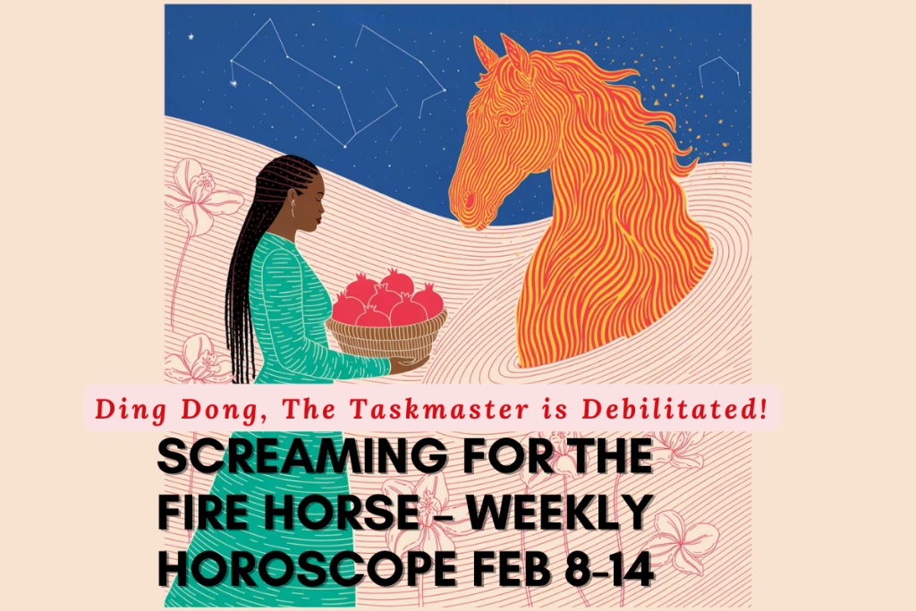 Mystic & Muse spiritual wall art for soulful spaces: Vibrant gallery of cosmic astrology illustrations featuring Saturn Energy, Fire Horse silhouettes, Black mystic women amid florals, and Weekly Horoscope Feb 14-20 themes in GigiLee TV media library.