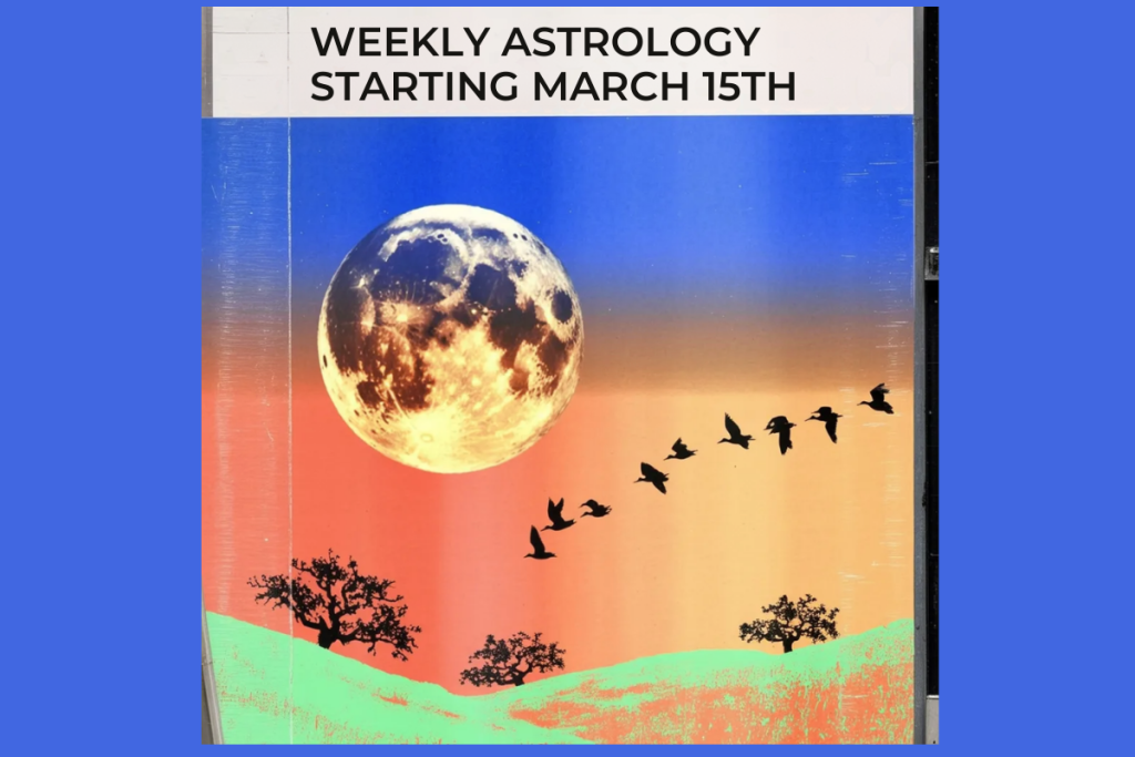 Cosmic collage for GigiLee TV's Weekly Astrology Forecast March 15-21, 2026: Pisces season vibes with dreamy beaches, starry harem pants, Black Moon Lilith tees, planetary trauma shirts, zodiac graphics, and ethereal astrology motifs on a mystical background.